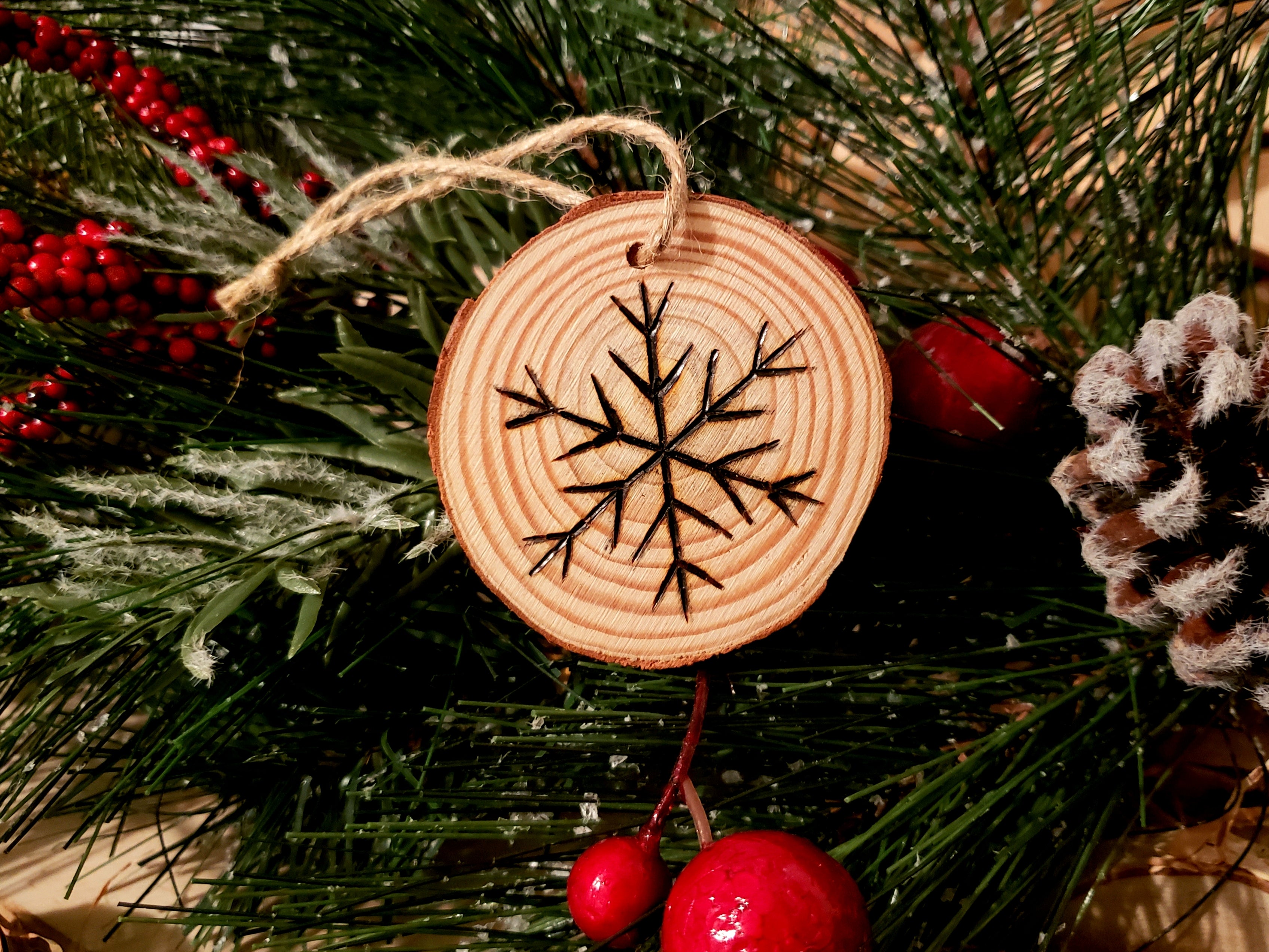 Wooden Snowflake Pine Cone Ornament - Kelea's Florals